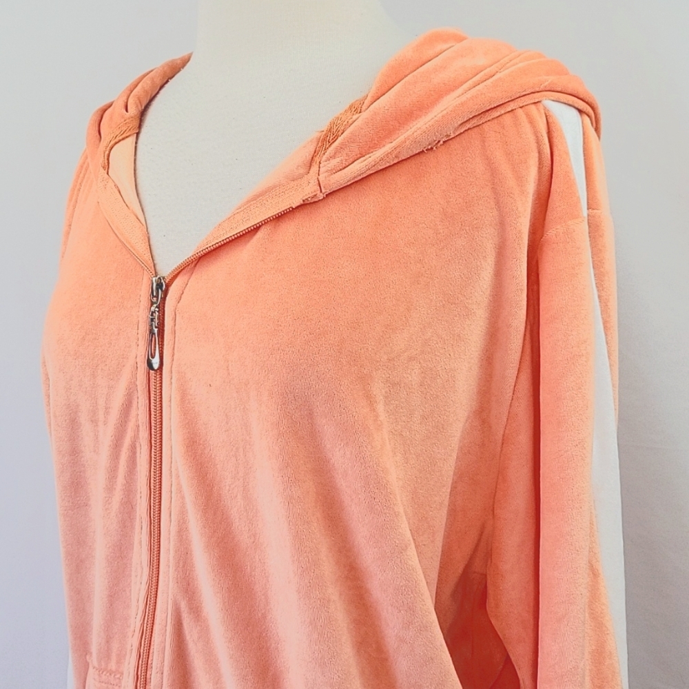 Tracksuit Velour Zip Up Hoodie Peach & White Size 2XL